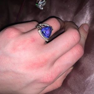 Trillion Cut CZ Tanzanite Sterling Silver Ring